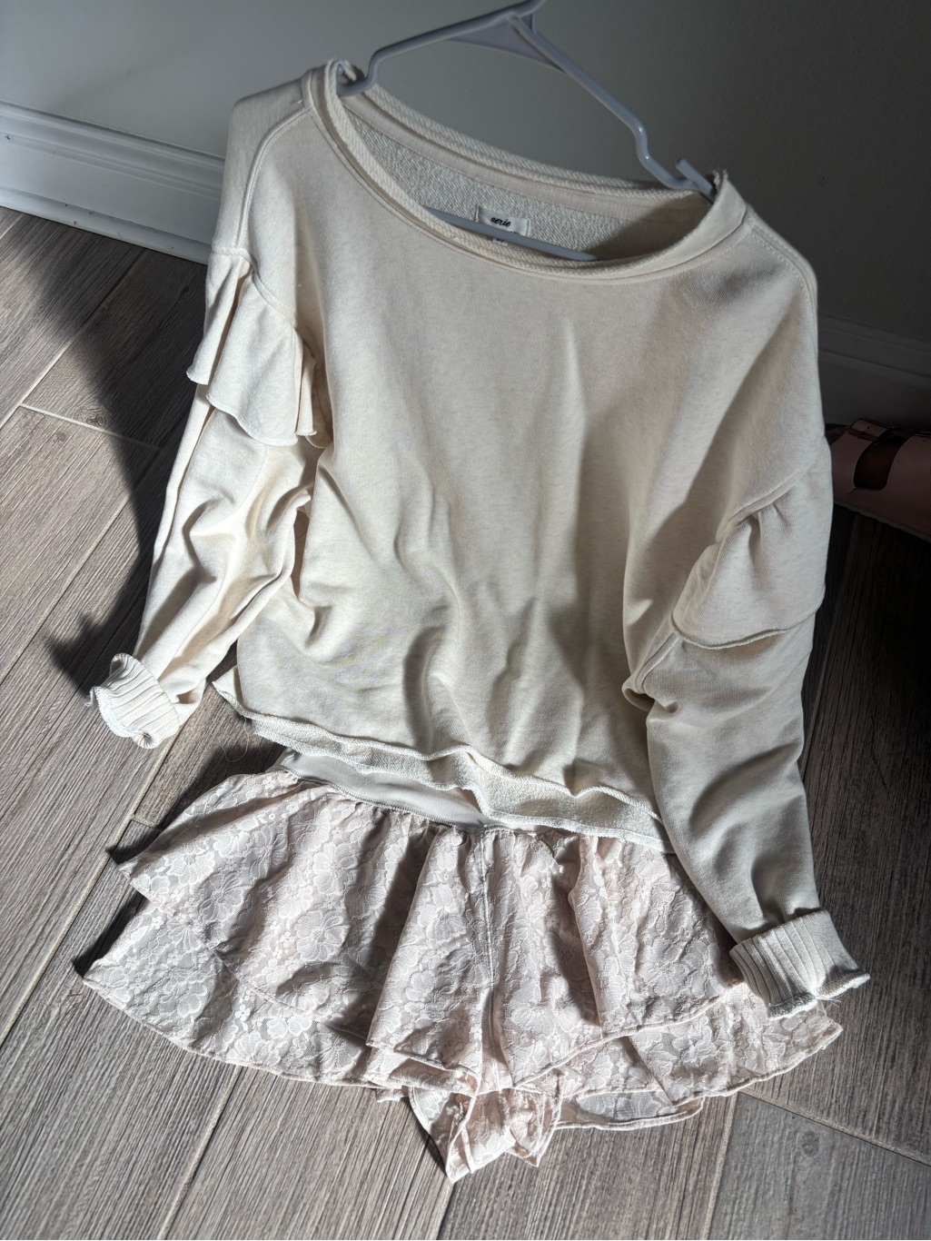 Aerie Cream Terry Sweatshirt With Subtle Texture